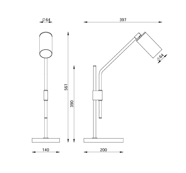 Abajur Foco Metallo Cilindro Articulado Base Mármore 1L Dicróica Ø64x397x561mm AB 212