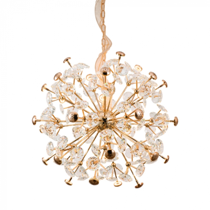 Pendente Sindora 32L G4 Metal Dourado e Cristal Transparente Ø720mm DCD06215

