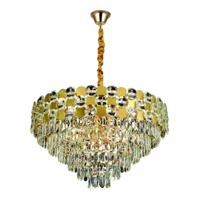 Pendente Sindora 20L E14 Metal Dourado e Cristal Transparente 800mm DCD06541


