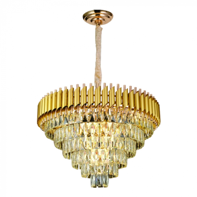 Pendente Sindora 15L E14 Metal Dourado e Cristal Transparente Ø750x430mm DCD06511


