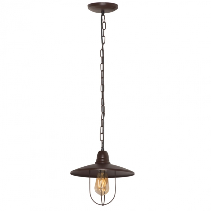 Pendente Biancoluce  Chapéu Aberto (Com Grade) Factory Alumínio Marrom Corten 1L E27 Ø250mm AE36 