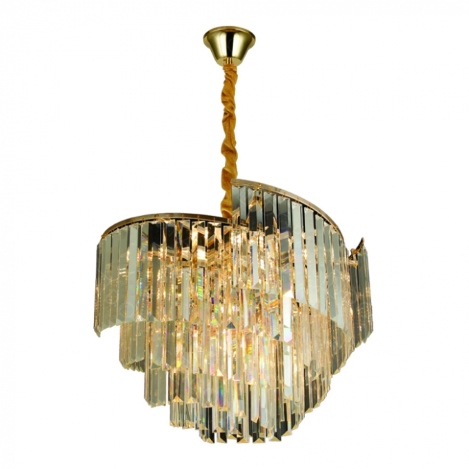 Pendente Sindora 12L E14 Inox Dourado e Cristal Transparente 580x390mm DCD00489

