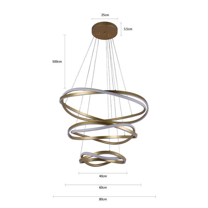 Pendente Nordecor Euni Odi 173 watts 3000K Dourado Fosco Ø400/600/800mm 2880