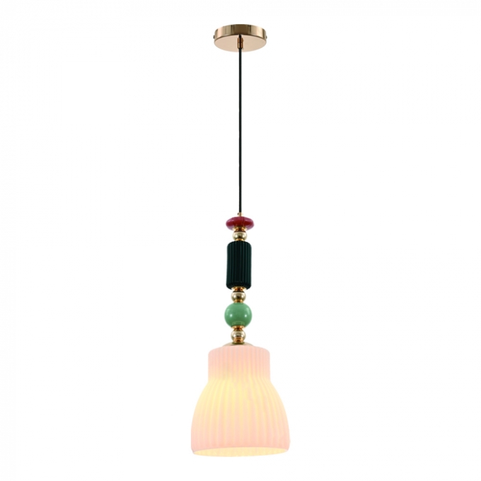 Pendente Sindora 1L E27 Metal Dourado e Vidro Branco Cerâmica Ø200x480mm DCD04111