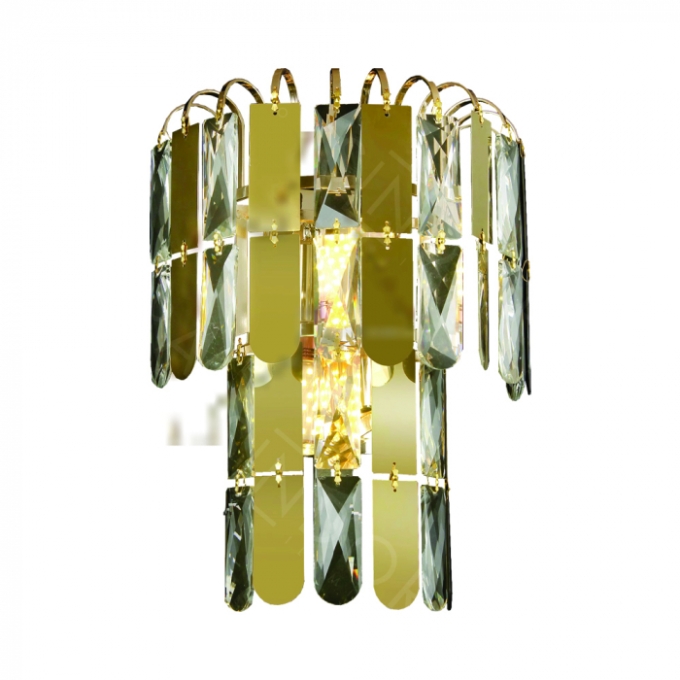 Arandela Sindora 2L E14 Inox Dourado e Cristal Transparente 250x300mm DCD00494

