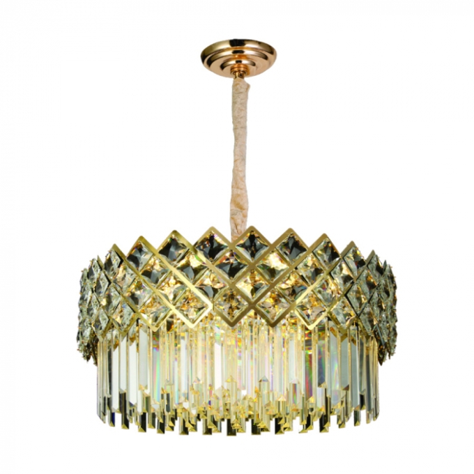 Pendente Sindora 12L E14 Inox Dourado e Cristal Transparente Ø580x290mm DCD01002

