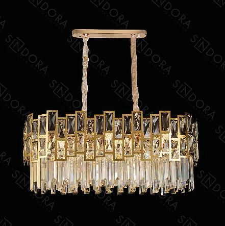 Pendente Sindora 10L E14 Inox Dourado e Cristal Transparente 770x300x320mm DCD01030

