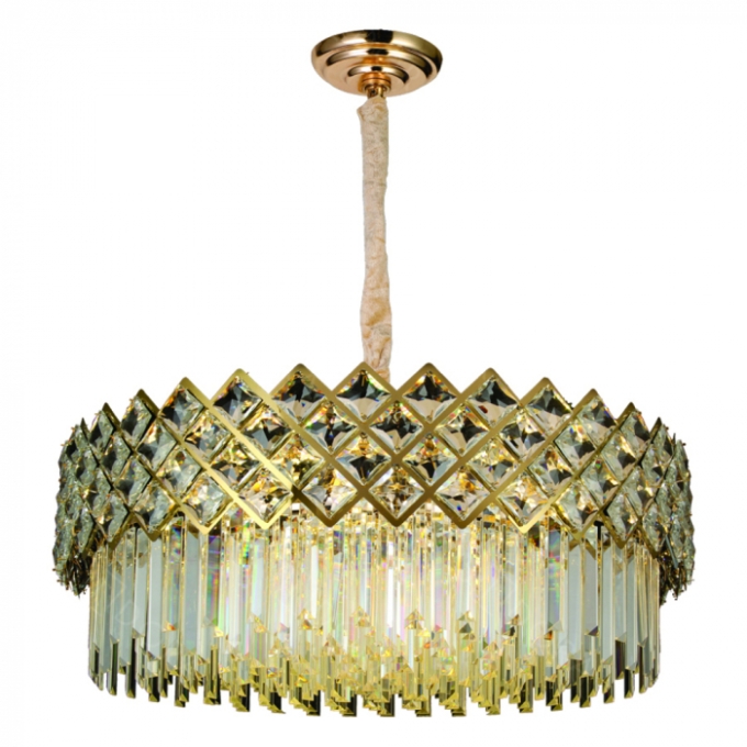 Pendente Sindora 16L E14 Inox Dourado e Cristal Transparente Ø750x300mm DCD01003

