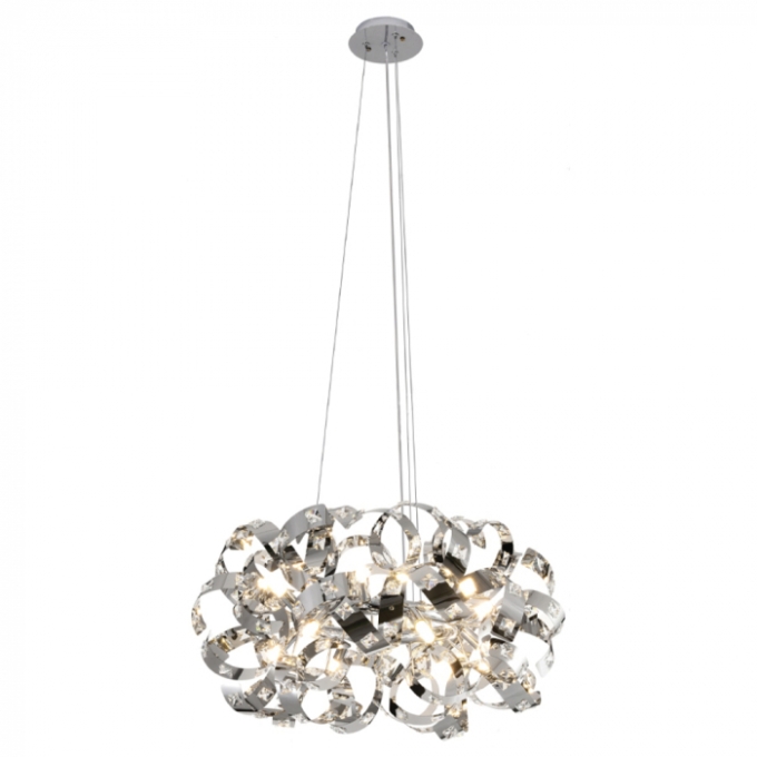 Pendente Sindora Inox Cromado e Cristal Transparente 12L G9 650x380mm DCD06210