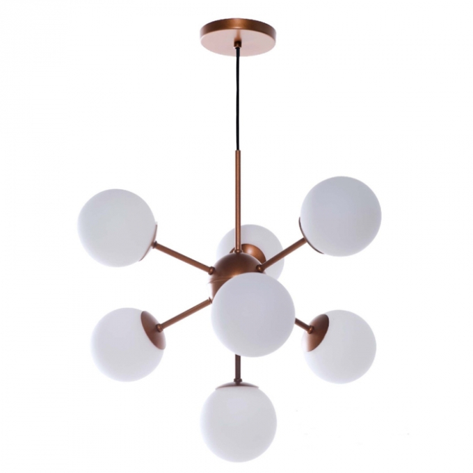 Pendente Biancoluce Sputnik Globo Leitoso Fosco Metal Cobre 7L G9 Ø560mm PD0709 