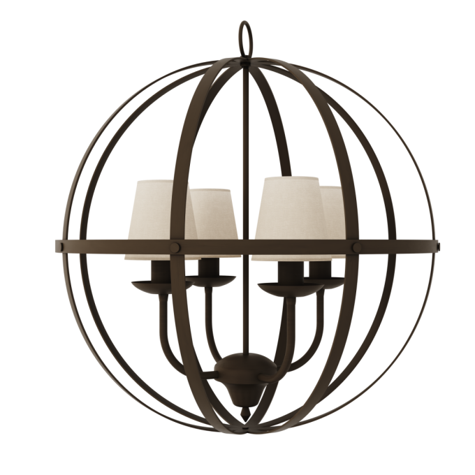Lustre Foco Metallo Globo Cúpulas Tecido Branco 4L E27 Ø600x650mm LU 404/4