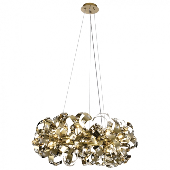 Pendente Sindora Inox Dourado Cristal Transparente 18L G9 800x400mm DCD06213