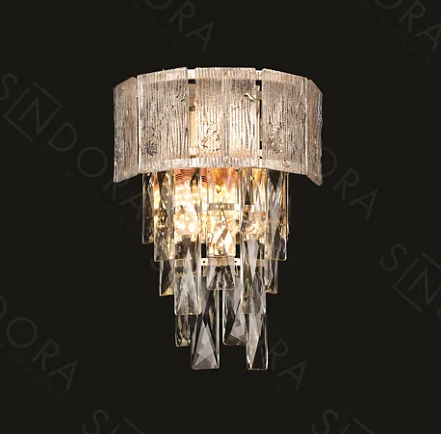 Arandela Sindora 2L E14 Metal Dourado e Cristal Transparente 220x300mm DCB01035

