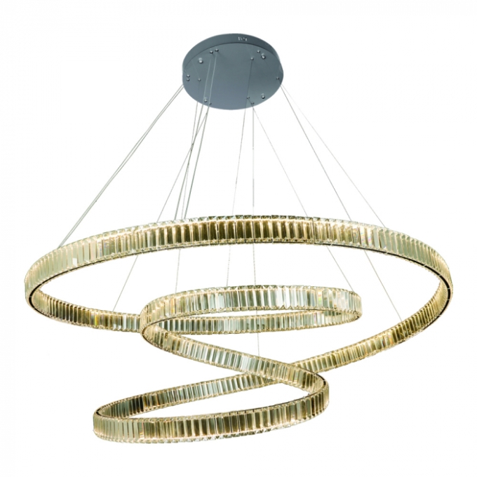 Pendente Sindora Inox Cromado e Cristal 320 watts 3000K Ø1500x650mm DCD01015