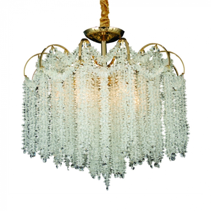 Pendente Sindora 6L E14 Metal Dourado e Cristal Transparente Ø450x560mm DCD00487


