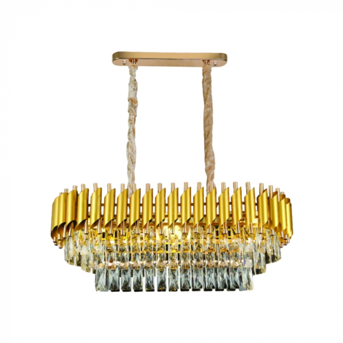 Pendente Sindora 8L E14 Metal Dourado e Cristal Transparente 750x350mm DCD06512

