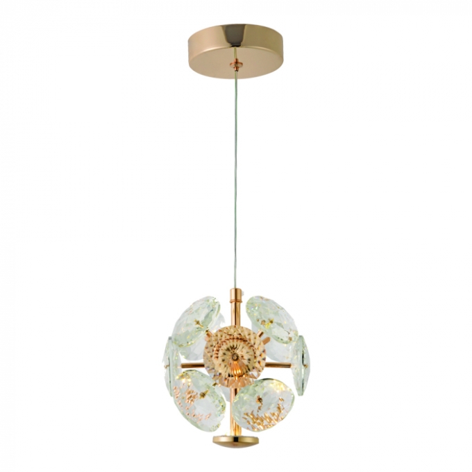 Pendente Sindora Metal Dourado e Cristal Transparente 5 watts 3000K 150x150mm QD05231