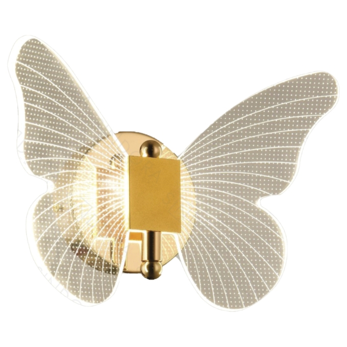 Arandela Sindora Mini Borboleta 6 watts 3000K Bivolt Metal Dourado Acrílico 240x180mm QB05106