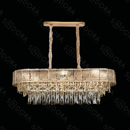 Pendente Sindora 10L E14 Metal Dourado e Cristal Transparente 800x300x230mm DCD01034

