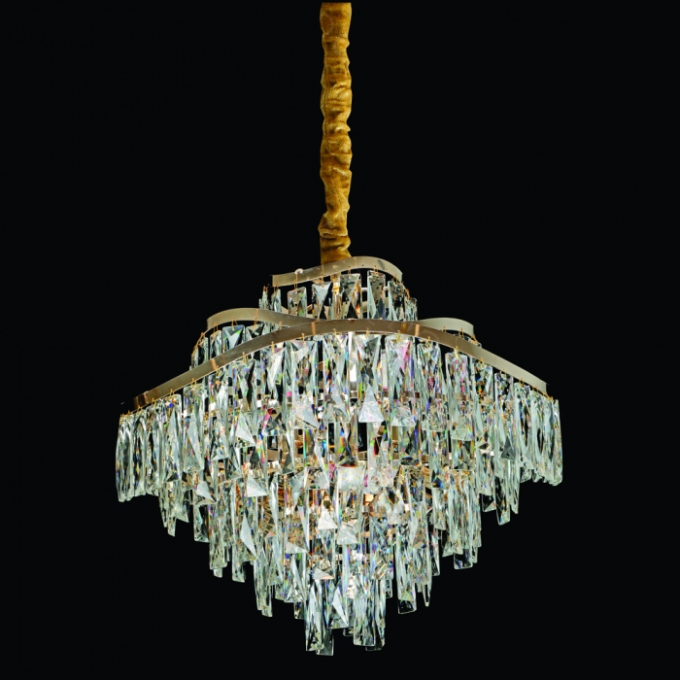 Pendente Sindora 11L E14 Metal Dourado e Cristal Transparente Ø550x450mm DCD06518

