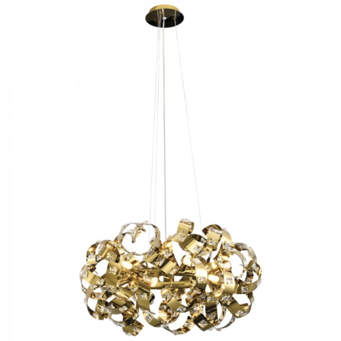 Pendente Sindora Inox Dourado e Cristal Transparente 12L G9 650x380mm DCD06211
