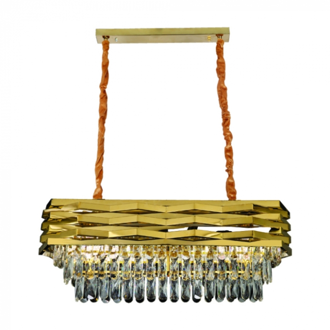 Pendente Sindora 8L E14 Inox Dourado e Cristal Transparente 800x300x390mm DCD06503


