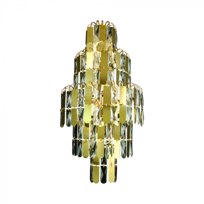 Arandela Sindora 5L E14 Inox Dourado e Cristal Transparente Ø400x730mm DCB00496

