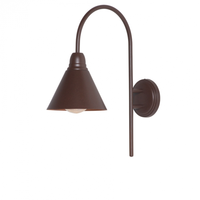 Arandela Biancoluce Curva com Chapéu Fechado Valência Alumínio Marrom Corten 1L E27 470x180x390mm AE26