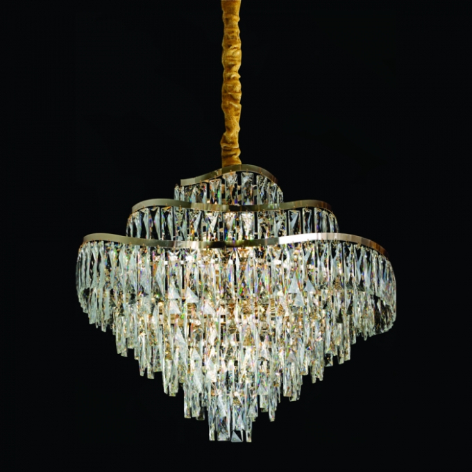 Pendente Sindora 16L E14 Metal Dourado e Cristal Transparente Ø800mm DCD06519

