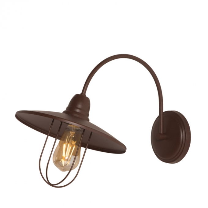 Arandela Biancoluce Curva com Chapéu Aberto (Com grade) Factory Alumínio Marrom Corten 1L E27 370x250x430mm AE32
