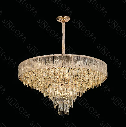 Pendente Sindora 18L E14 Metal Dourado e Cristal Transparente Ø800x420mm DCD01033

