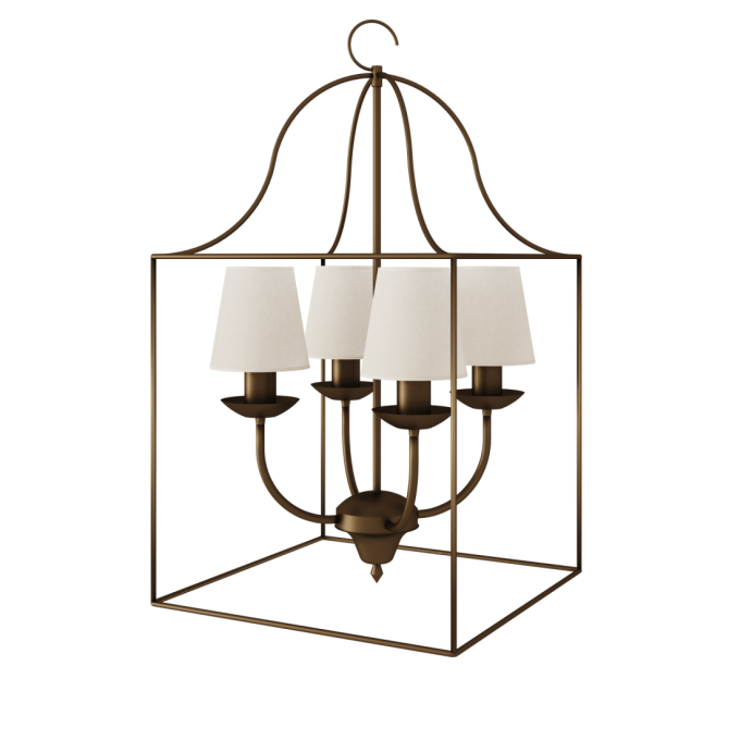 Pendente Foco Metallo Gaiola 4 Braços Metal e Cúpula Tecido 4L E27 400x400mm  PE 504/4