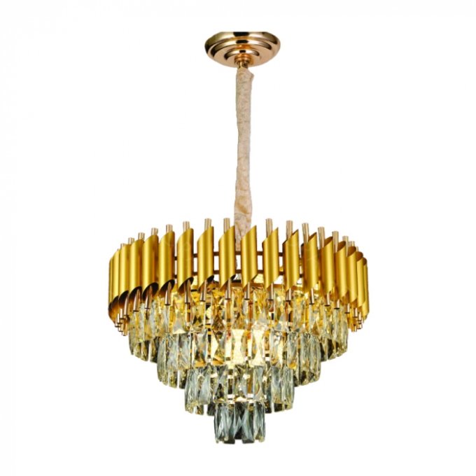 Pendente Sindora 9L E14 Metal Dourado e Cristal Transparente Ø550x340mm DCD06510

