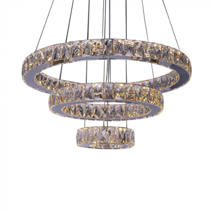 Pendente Sindora Metal Cromado e Cristal 40 watts Multitemperatura Anéis Ø600/400/200mm DCD02802