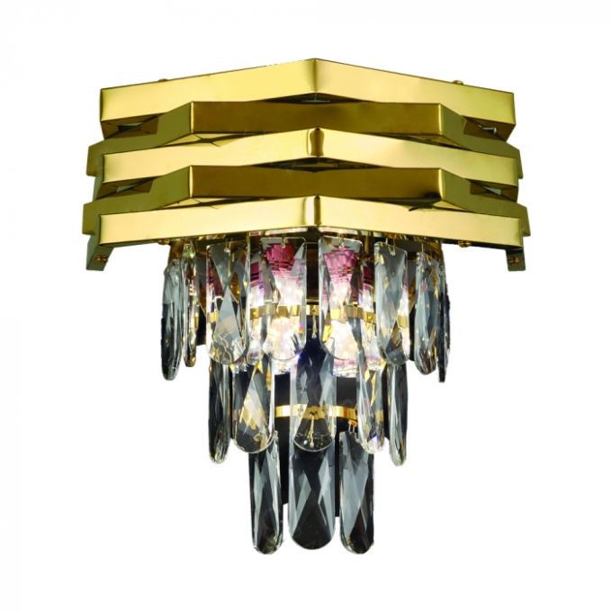 Arandela Sindora 2L E14 Inox Dourado e Cristal Transparente 270x300mm DCB06505