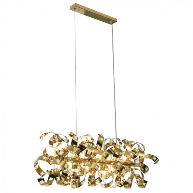 Pendente Sindora Inox Dourado e Cristal Transparente 18L G9 1100x380mm DCD06207