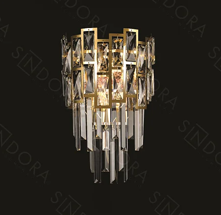 Arandela Sindora 2L E14 Inox Dourado e Cristal Transparente 260x420mm DCB01031

