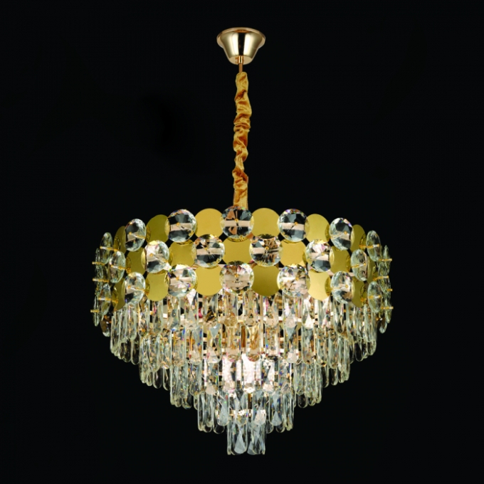 Pendente Sindora 12L E14 Inox Dourado Preto e Cristal Transparente Ø600x400mm DCD06540

