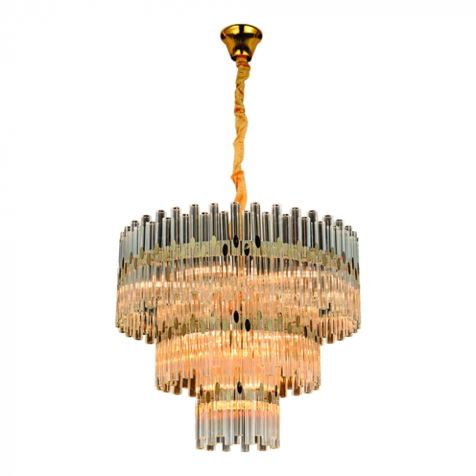 Pendente Sindora Metal Dourado Cristal Transparente 12L E14 600x450mm DCD02869