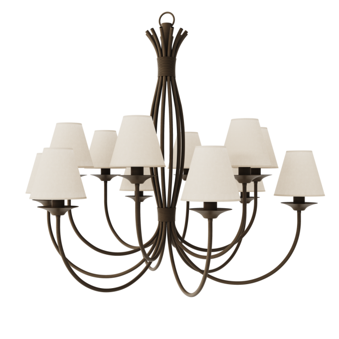 Lustre Foco Metallo Puntas Cúpulas Tecido 12L E27 Ø1180x1000mm LU 400/12