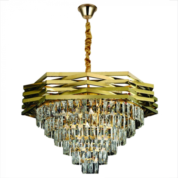 Pendente Sindora 16L E14 Inox Dourado e Cristal Transparente Ø790x590mm DCD06502

