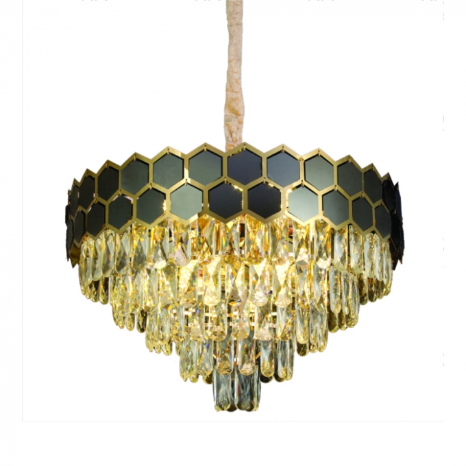 Pendente Sindora 12L E14 Inox Dourado Preto e Cristal Transparente Ø580x370mm DCD01006

