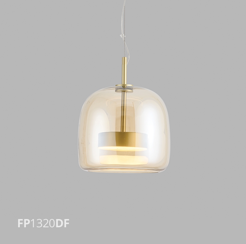 Pendente Flavo Vetri Metal Dourado Fosco Vidro Âmbar 12 watts 3000K Ø260X330mm FP1320DF
