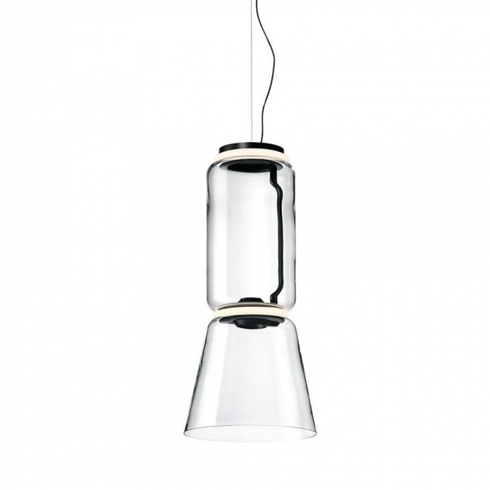 Pendente Flavo Vetri Metal Preto Fosco Vidro Transparente 8 watts 3000K Ø260X580mm FP1530TR