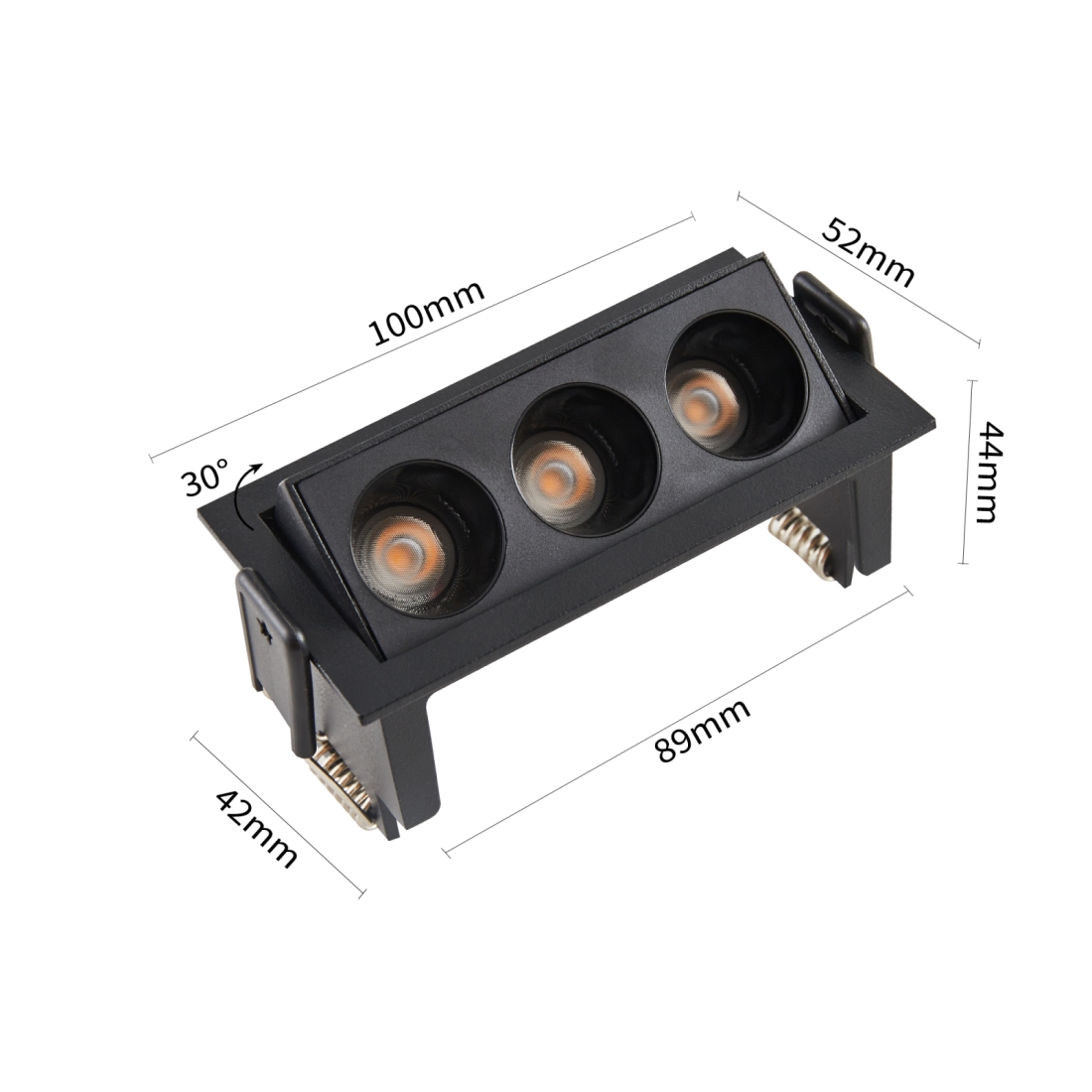 Embutido Nordecor Downlight Powerus Direcionável 3 Focos 6 watts Preto 3000K IRC90 38° Bivolt 100x44x52mm 6497
