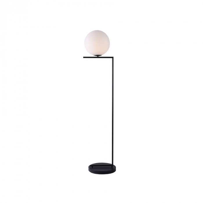 Luminária de Piso Flavo Lattea Metal Preto Fosco Vidro Leitoso 1L E27 Ø300x1630mm FF1390PF