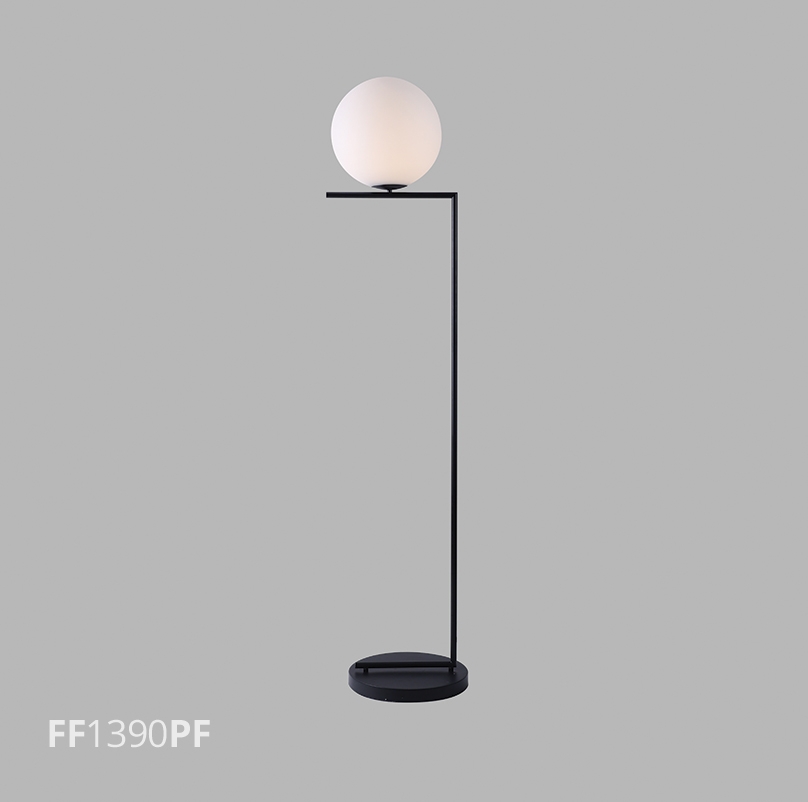 Luminária de Piso Flavo Lattea Metal Preto Fosco Vidro Leitoso 1L E27 Ø300x1630mm FF1390PF