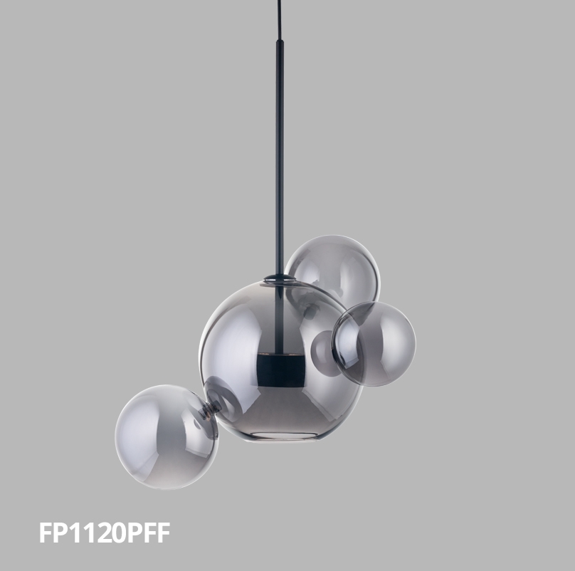 Pendente Flavo Vetri Metal Preto Fosco Vidro Fumê 6 watts 3000K Ø480X690mm FP1120PFF