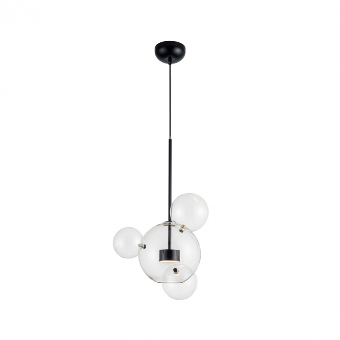 Pendente Flavo Vetri Metal Preto Fosco Vidro Transparente 6 watts 3000K Ø480X690mm FP1120PF