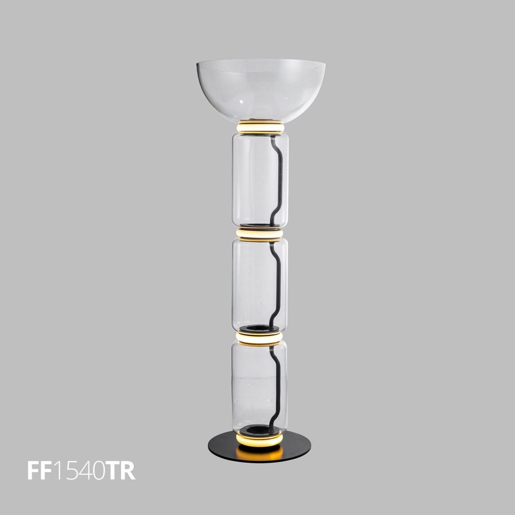 Luminária de Piso Flavo Vetri Metal Preto Fosco Vidro Transparente 13 watts 3000K 1180XØ400mm FF1540TR